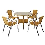 人工ラタンチェア4脚 丸テーブル1台 5点セット 強化ガラス ナチュラル 籐 肘掛けカバー付き 家具 ファニチャー インテリア スタッキングチェア リビング chair 椅子 南国 アジアン バリ風 