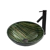 VIGO Green Asteroid Glass Vessel Bathroom Sink and Dior Vessel Faucet with Pop Up, Antique Rubbed Br