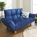 脚付きふかふかカウチソファー ローソファー 【ファブリックネイビー】 肘付き 「LIRAKU」 6段階リクライニング