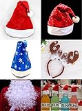 クリスマス 仮装 帽子 サンタ帽子 トナカイ ヘアバンド 4個 セット もじゃもじゃ サンタ ヒゲ パーティ 変装 極小 サンタクロース 帽子 ５個 付属