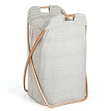 ランドリーバスケット 折りたたみ ランドリーハンパー 洗濯かご バンブーフレーム (ボーダーベージュ)