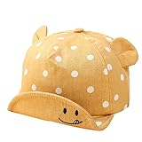 B-PING 帽子　キッズ 男の子 女の子　兼用　サイズ調整 可能　野球帽　ベビー帽子　お耳付き　笑顔柄　水玉　鳥打ち帽子　可愛い帽子　お出かけ (イエロー)