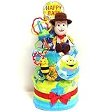 16090 おむつケーキ３段　男女共用　トイストーリー　ウッディぬいぐるみとスタイ　オムツケーキ　ディズニーキャラクター　知育玩具　出産祝い