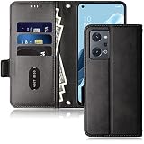 OPPO Reno7 A/OPPO Reno9 A ケース 手帳型 薄型 カード 紙幣 収納 耐衝撃 財布 カバー (OPPO Reno7 A/OPPO Reno9 A, ブラック)