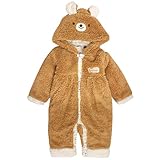 カバーオール 着ぐるみ クマ 赤ちゃん ベビー ボア フード付 コスチューム ブラウン 70cm