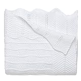 Elegant Baby 100% Cotton, Fancy Knit Blanket with Wide Ribbed Border 30 x 40 Inch in White by Elegan