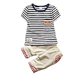 【SEBLES】ベビー 赤ちゃん 女の子 男の子 ユニセックス 半袖 ラウンドネック ボーダー Tシャツ チェック パンツ ズボン ボトムス コットン 綿 コットン ツーピース セット 夏 春(タイプ