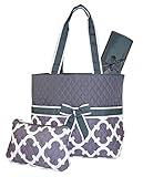 Grey Quatrefoil Moroccan Quilted Diaper Bag with Changing Pad and Accessory Case - 3 Piece by NGIL [