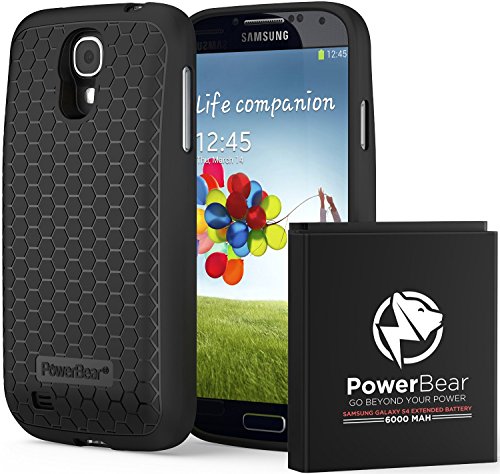 Powerbearサムスン ギャラクシー S4 6000mah Samsung Galaxy S4 大容量バッテリー バックカバー 保護ケース 最大2 3倍のバッテリー電源 ブラック 24ヶ月保証 スクリーン プロテクターが含まれています スマホ価格比較
