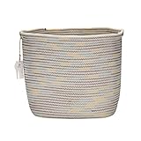 Sea Team 11 x 7 Square Natural Cotton Thread Woven Coiled Rope Storage Basket Bin Hamper with Totes 