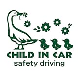 デザイン工房ＳＩＧＮＳ 車ステッカー Child in car 14 綺麗にはがせる 車 ステッカー アヒル ひよこ モスグリーン