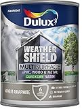 Dulux Weathershieldクイックドライマルチサーフェスペイント。サテン。暖かいグラファイト。750 ml for uPVC、アンダーウッドとメタル( noプライマー/必要な) byアクゾ