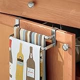 mDesign Over-the-Cabinet Kitchen Dish Towel Holder with Two Bars - 9", Silver [並行輸入品]
