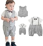 Honey babyベビー カバーオール ベビー服 ベスト付き スーツ ベビーフォーマル セレモニーロンパース 結婚式 産祝い プレゼントグレー (80cm, グレー)