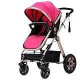 HUKOER　ベビーカー ハイシートベビーカー 4輪ベビーカー 両対面ベビーカー 折りたたみ式 通気性良い 物置袋付き (ピンク)