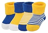EOZY 靴下 ベビー ソックス 厚手 柔らかい 幼児用 キッズ 子供 ストライプ ジュニア 4足 セット 男の子 ボーイズ プレゼント 出産祝い M