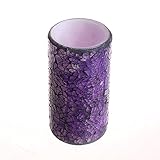 simplux Battery-Powered Mosaic Flameless LED Candle with Timer, 3 x 6", Purple