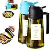 TrendPlain 470ml オイルスプレー 料理用 - 2in1 油 スプレー ボトル＆ディスペンサー 遮光・貼付けシール付き キッチンガジェット エアフライヤー サラダ バーベキュー用ー ブラック＆スカイブルー