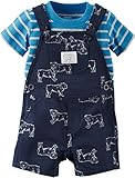 カーターズ Carter's　男の子　半袖Tシャツ＆オーバーオール２点セット　ブルーボーダー×ネイビーおでかけワンちゃん　 (18months(78~83cm))