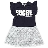 《初夏盛夏対応》 SUCRE(シュクル) 天竺+裾レース袖フリルワンピース 100cm /ネイビー NO.F-474105