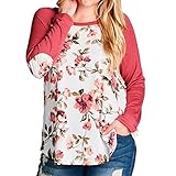 Maladaレディースファッションフラワー印刷プラスサイズOネック野球Tシャツ XL/16W ピンク