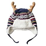 (よキーよ)Yokeeyo ニット帽 ボンボン付 可愛い 鹿型ニット帽子 毛糸 ニットキャップ　ベビー用ハット 子供 赤ちゃん　キッズ　帽子 男の子　男女児 秋冬　防寒　耳あて クリスマス 暖かい