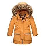 OCHENTA 子ども ダウンジャケット ダウンベスト ダウンコート 中綿コート キッズ 防寒 フード付き アウター 男の子 冬 ボーイズ　イエロー　130