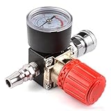 Preciva エアコンプレッサ 1/4" エアレギュレーター 175 PSI 圧力調整器 空圧調整 ゲージホース付き 4つ穴