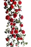 Lumierechat バラ 薔薇 ローズ 造花 シルクフラワー フラワー ガーランド ピンク レッド ホワイト イベント 装飾 デコレーション a-8106 (レッド, 1.8m)