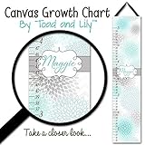 Personalized KidsキャンバスGrowth Chart TealターコイズとグレーMums Chevrons花ベビーNurseryキャンバスGrowth Chart gc0257