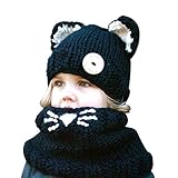 Nice Days（ナイス　ディズ）　ベビーニット帽子　冬幼児赤ちゃん可愛い狐ちゃん　キャップ　　ネック　耳防寒 (ブラック)