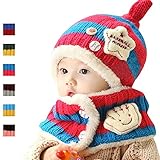 AStorePlus Baby Cold Weatherストライプ帽子スカーフset-キッズ冬暖かいニットフリースライニングイヤーフラップハット、ニットスカーフセット