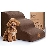 KYAKO 犬 階段 犬 ステップ 高さ40CM ペット 階段 犬 スロープ ドッグステップ ペット スロープ ペット用階段 犬 段差 ケガ防止 滑り止め付き カバー取り外し可能 35D高密度 ハンドル付 小型犬 シニア犬 子犬適用 (BROWN, 3段)