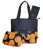 Black Basketball Quilted Diaper Bag with Changing Pad and Accessory Case - 3 Piece by NGIL