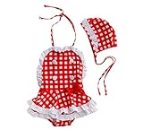 Toptie幼児Girlscm水着、レッドグリッドワンピース - レッド - Size4