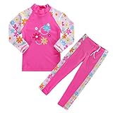 【水着子供用】女の子 ラッシュガード セパレー水着 半袖　ファッション　キュート 柔らかい　伸縮性　可愛い花柄　カラーステッチ 上下セット水着　スイミングスーツ (7-8歳(ラベル NO.8A), ピ