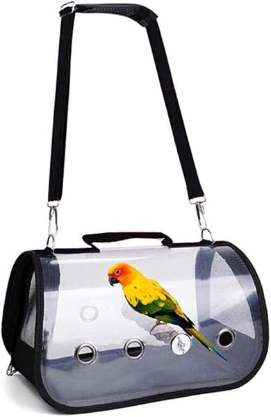 Champion crafts 鳥 キャリーバッグ 止まり木付き お散歩ケージ 手提げ/肩掛け 2Way ペットお出かけ 持ち手付き オウムキャリーバッグ 通気 鳥バードキャリア 鳥バードトラベルケージ 鳥ケージ 透明 小動物用 外出便利 病院移動 防災 旅行 (S:32*18*17cm, ブラック) - 1