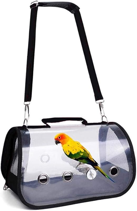 Champion crafts 鳥 キャリーバッグ 止まり木付き お散歩ケージ 手提げ/肩掛け 2Way ペットお出かけ 持ち手付き オウムキャリーバッグ 通気 鳥バードキャリア 鳥バードトラベルケージ 鳥ケージ 透明 小動物用 外出便利 病院移動 防災 旅行 (S:32*18*17cm, ブラック)