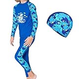メルミー(MeLuMe) 水着 ラッシュガード キッズ 男の子 競泳水着 UVガード 紫外線防止 日焼け対策 ブルー シンプル セパレート 上下別 長袖 ロングパンツ 帽子付き 3点セット スマホ 防