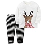 COCO1YA(ココイチヤ) クリスマス サンタ 衣装 ルームウェア キッズ　長袖パジャマ 幼児服 ベビー服 キッズ服 ボーイズ 男の子 あったか　保温 保育園 プレゼント 二点セット ホワイト 鹿 
