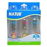 NEW Pack 3 NATUR Baby Feeding Bottles BPA FREE 8 OZ with Size L nipple for 6 months up by NATUR