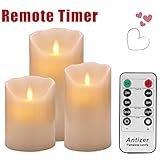antizerフレイムレスキャンドル4 " 5 " 6 " Set of 3アイボリーDripless Real Wax Pillars 200 +時間作業時間Includeリアルなダンスでリモート制