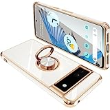 ONETIAOLONG に適合するGoogle Pixel7A 用のケース リング付き グーグル ピクセル 7A 用のリング カバー 耐衝撃 TPU メッキ加工 360°回転 スタンド機能 車載ホルダー ストラップホール付き（ホワイト）