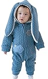 (コ-ランド) Co-land ベビー服 ロンパース 赤ちゃん カバーオール 新生児 長袖 フード 耳付き ウサギ うさぎみみ 着ぐるみ 女の子 男の子 秋冬防寒 出産祝い 可愛い ブルー 66
