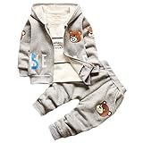 エフティーゾーン(Ftzone)3in1子供服ベビーの女の赤ちゃん男の赤ちゃんの柔らかい綿の上着+上下セット暖かい長袖Tシャツ+ロングパンツセット秋冬防寒保温 (6-12ヶ月, グレー)