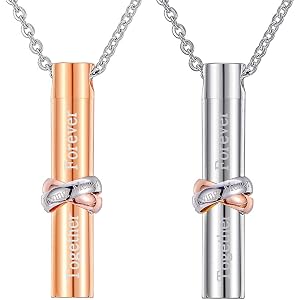 HooAMI メモリアルペンダント ネックレス 防水仕様 デザイン 遺骨ペンダントレディース メンズ ステンレス 「in Loving Memory Together Forever」刻印 複色環 ゴールド 大容量43mmx8mm (2点セット「in Loving Memory Together Forever」)
