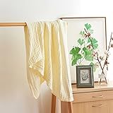 6重ガーゼ タオルケット　ベビーケット綿100　ひざ掛け ふわふわ　子供用ブ　ランケット 毛布 通気性が良い　105x110㎝（ソリッドカラー　イエロー）