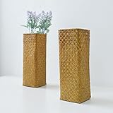 の BAGEHUA 自然な手の不織布籐ストロー非円筒花瓶花鍋の植物花ホーム家具調度品の装飾花瓶ストロー [ コラム ] 花瓶大