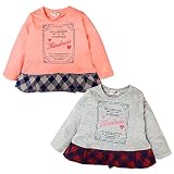 (ピンク/95cm)子供服 女の子 Tシャツ 長袖 ロゴプリント チェック 裾フリル 女児 ベビー