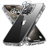 NIMASO ケース + カメラフィルム iPhone15Pro用 クリア 保護ケース 黄変防止 耐衝撃 米軍MIL規格 SGS認証 PC背面 傷つけ防止 薄型 バンパー ワイヤレス充電対応 ストラップホール付き スマホケース カメラレンズ 保護カバー 強化ガラス 全面保護 黒縁取り 露出オーバー防止 対応 1枚セット アイフォン15プロ（6.1インチ）対応 （氷星シリーズ）NSM23K901